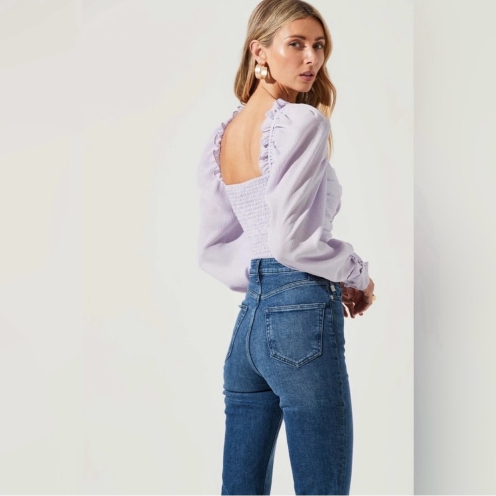 ASTR The Label Pale Purple Puff Sleeve Square Neck Long Sleeve Blouse Size Small - Picture 6 of 13
